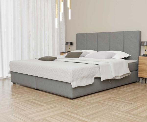 Boxspringbett Schlafzimmerbett ELICIO 140x200cm Stoff Grau inkl. Bettkasten