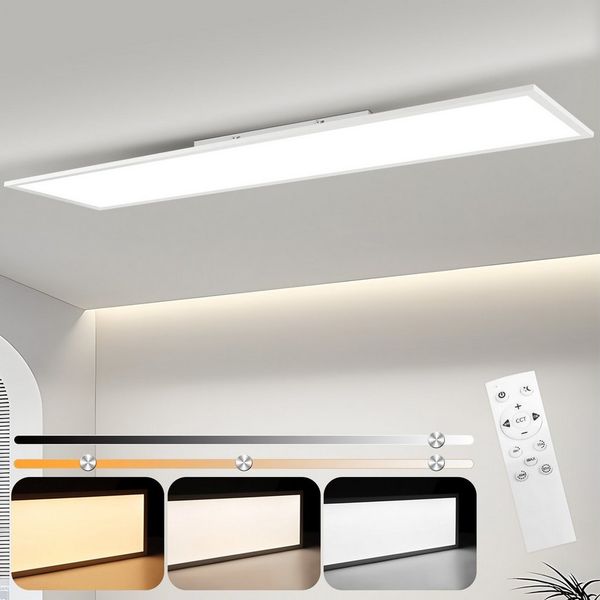 Nettlife LED Panel Deckenleuchte 100/120x30CM Schwarz/Weiß Dimmbar 40W mit Fernbedienung, Dimmbar, LED fest integriert, warmweiß/neutralweiß/kaltweiß Deckenlampe für Wohnzimmer Büro Flur