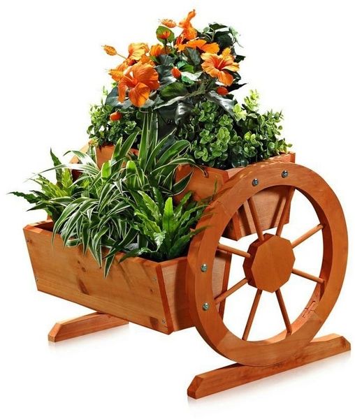 Melko Pflanzkübel Pflanzkübel Wagenräder Holz Garten Blumentrog Dekoration (Stück, 1 St, Pflanzkübel), Zum Aufstellen auf dem Boden, einer Mauer oder einem Gartentisch