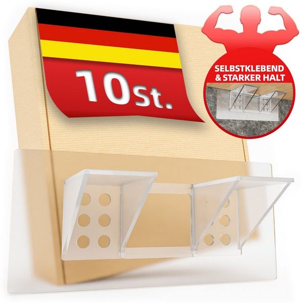 DEKAZIA Wandregalhalter ohne Bohren, Regalbodenhalter selbstklebend, Träger für Regalböden, versch. Größen & Lasten, 4er, 10er, 16er Set 10-tlg, Regalbodenträger Sets Bretthalter für Schränke Regale