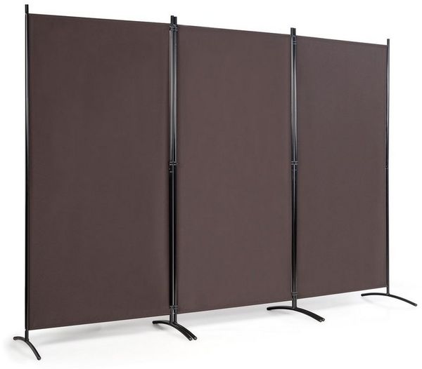 COSTWAY Raumteiler mit verstellbaren Untersetzern, Trennwand Paravent Wand Sichtschutz Wandschirm (Kaffee, 3-teiliger)