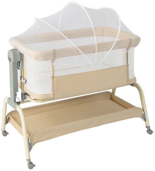 COSTWAY Baby-Reisebett 4 in 1 Beistellbett, 6 fach höhenverstellbar