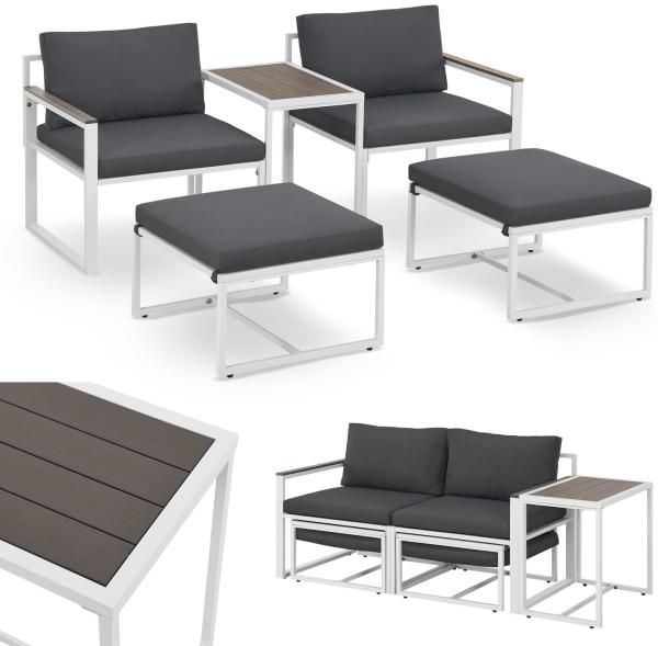 Juskys Gartenmöbel Sofa Set 5-teilig Bari mit Tisch & Polster - Metall Gartenlounge - Balkonmöbel klein - Outdoor Möbel Balkon Garten - Lounge Grau