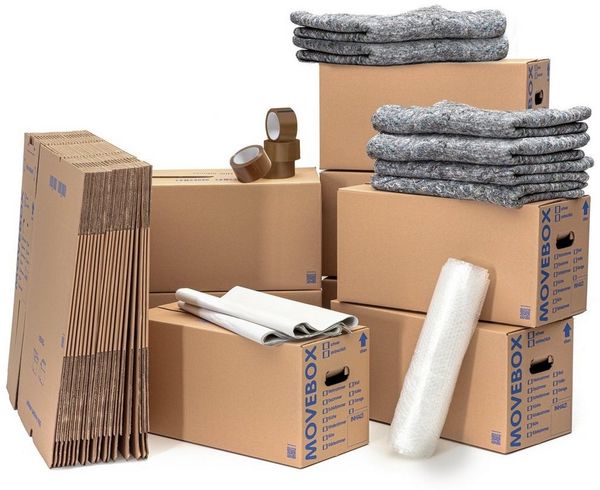 KK Verpackungen Aufbewahrungsbox (Komplett-Set, Kartons Packseide Luftpolsterfolie Klebeband Braun Decken), Umzugsset für 3-4 Zimmer Wohnung