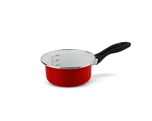 Schäfer Stieltopf Ø16cm Stielkasserolle 1,3L Induktion Antihaft Stieltopf Kochtopf Rot