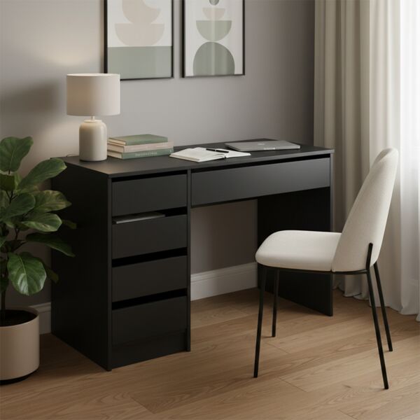 Bellamio 'Nore' Schreibtisch mit 5 Schubladen, beidseitig montierbar, schwarz, 77x53x110 cm, Computertisch mit Stauraum
