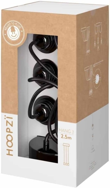 HOOPZI - Pendelleuchte - Hang 3 Flammig - 2,5m Textilkabel Seil - 3 X E27 Fassung - Vintage Retro schwarz Bild 6