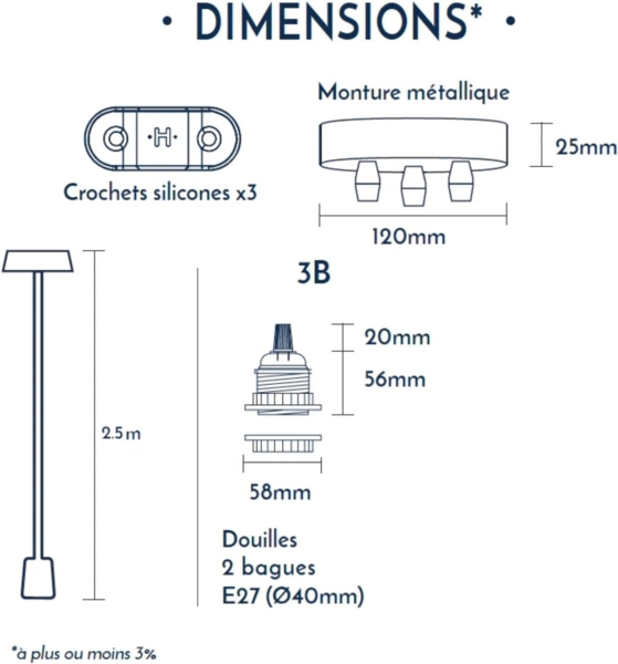 HOOPZI - Pendelleuchte - Hang 3 Flammig - 2,5m Textilkabel Seil - 3 X E27 Fassung - Vintage Retro schwarz Bild 5