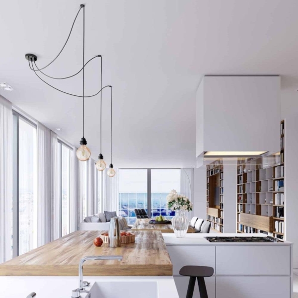 HOOPZI - Pendelleuchte - Hang 3 Flammig - 2,5m Textilkabel Seil - 3 X E27 Fassung - Vintage Retro schwarz Bild 3