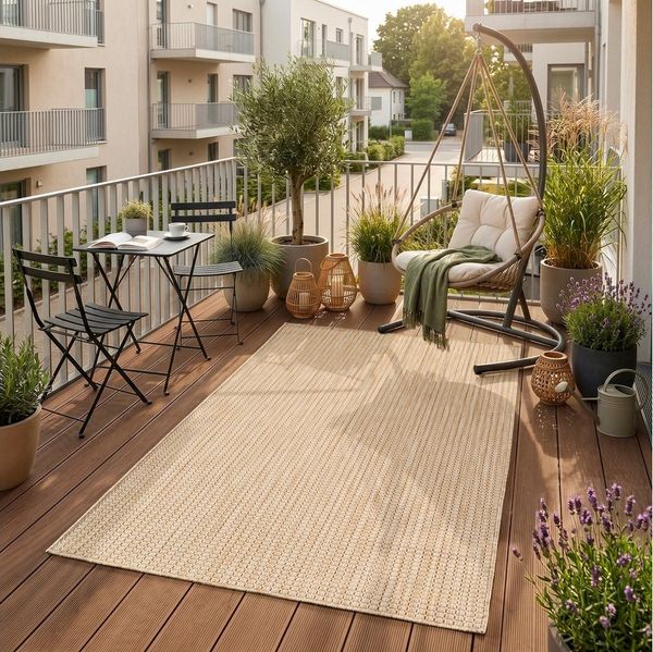 SIMPEX24 Outdoorteppich Einfarbig, Rund, Höhe: 3 mm, Teppich Wetterfest Waschbar Balkon, Garten, Terrasse und Küchenteppich