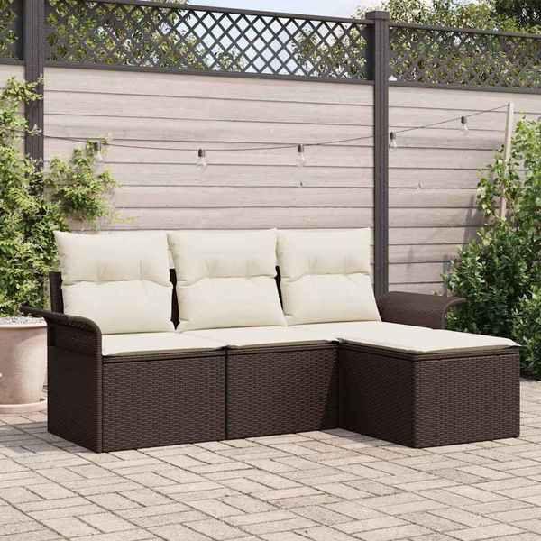 vidaXL Sofa Set mit Kissen 4 pcs Braun und Creme Poly-Rattan 3345308