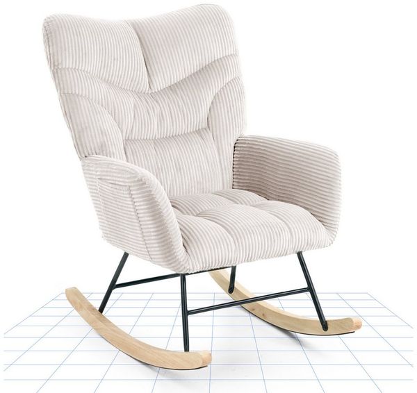 FLEXISPOT Schaukelstuhl mit Hoher Rückenlehne & Fußstütze, Relaxsessel, Schaukelsessel (Moderner Schwingsessel mit Holzkufen, mit Seitentasche), Gepolsterter Relaxsessel für Wohnzimmer & Schlafzimmer