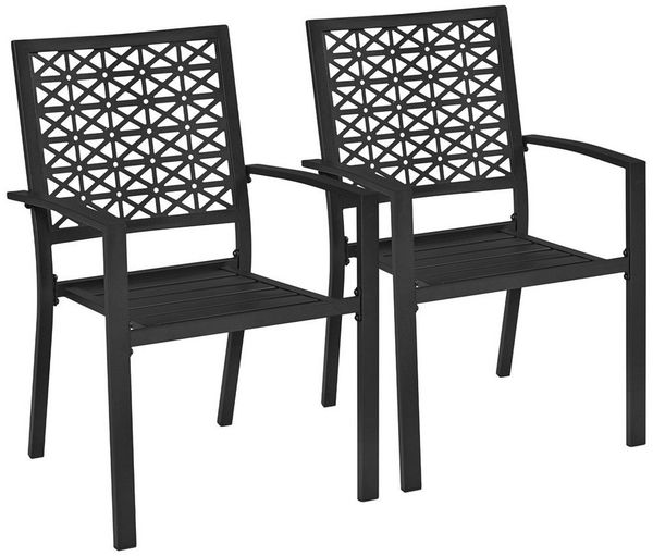 Yaheetech Gartenstuhl 2-er Set Outdoor-Esszimmerstuhl aus Metall, Metallstuhl 58 cm B × 59,5 cm T × 89 cm H bis 136 KG Belastbar