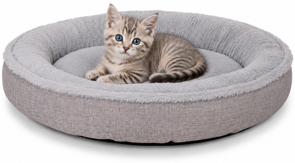 lionto Katzenbett, extra weiches Doughnut-Bett für Katzen, gemütlich, pflegeleicht & stilvoll, 55 cm Durchmesser, grau