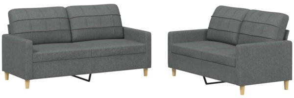 vidaXL 2-tlg. Sofagarnitur mit Kissen Dunkelgrau Stoff 3201275