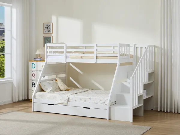 Vente-unique - LAKAYO Bett Holz, Platte Weiß - B 146 cm x H 155 cm x L 245 cm