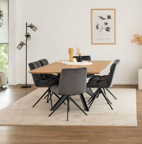 HOME DELUXE Essgruppe Eckig AVENCIA inkl. Sternfuß - 200 x 120 cm Fishbone Oak 6 Stühle