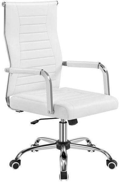 Yaheetech Bürostuhl, Schreibtischstuhl mit verstellbarer Rückenlehne Computerstuhl, Weiß, 64 x 63,5 x 102,5-111,5 cm
