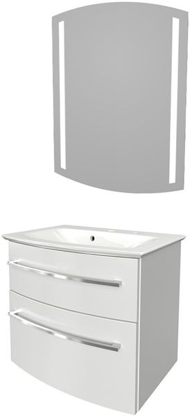 FACKELMANN B.STYLE Waschtisch Set mit Spiegel 60 cm breit, Weiß, Waschbecken Gussmarmor Weiß