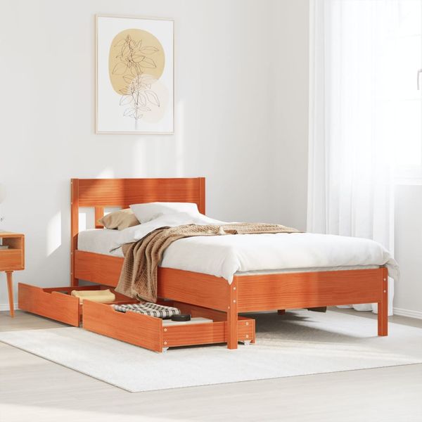 vidaXL Massivholzbett ohne Matratze Wachsbraun 90x190 cm Kiefernholz 3301889