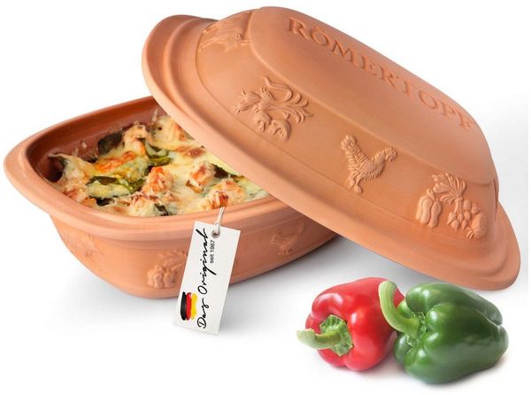 RÖMERTOPF Bräter Großer Bräter RUSTICO, für 6 Personen, Keramik (Set), antihaft