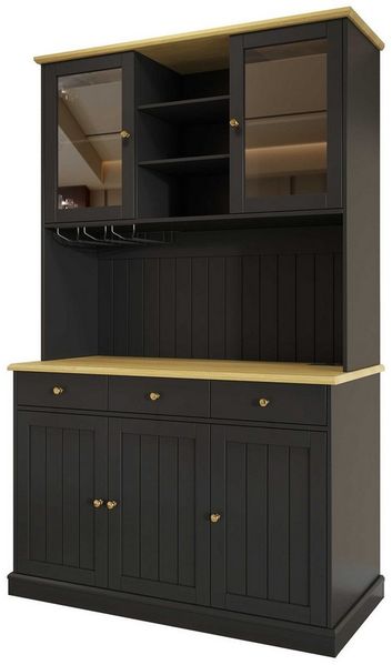BlingBin Küchenbuffet Buffetschränke, Esszimmer-Hochschrank 120×40×191 cm (1-St, mit Glastüren, Gläserhalter, mehrstufigem Stauraum) integrierter Steckdose sowie USB-C- und USB-A-Anschlüssen