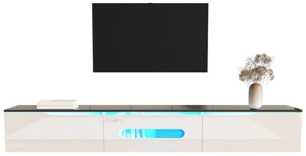 autolock TV-Schrank Moderner TV-Schrank,TV-Möbel,180 cm lang, Hochglanzoberfläche TV Board mit 16-farbiger LED-Beleuchtung, wandmontierbar