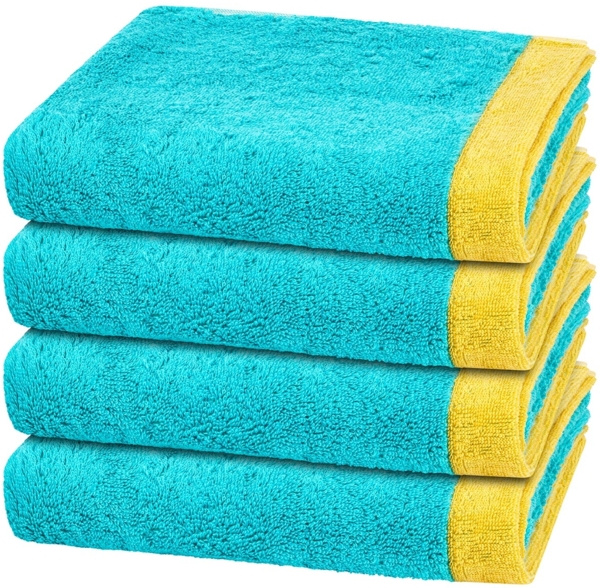 Cawö Lifestyle Splash 4 tlg. Frottier-Set - 4 X Handtuch (50 X 100cm) - 522 g/m2 - Türkis / apricot