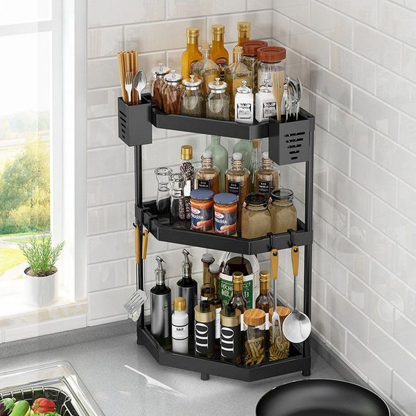 TUWENA Regal Gewürzregal Organizer, 2/3 Etagen Küchenregal Ecke, Stäbchenhalter, Eckregal Küche Aufbewahrung für Gewürzflasche,Toilettenartikel, Tassen