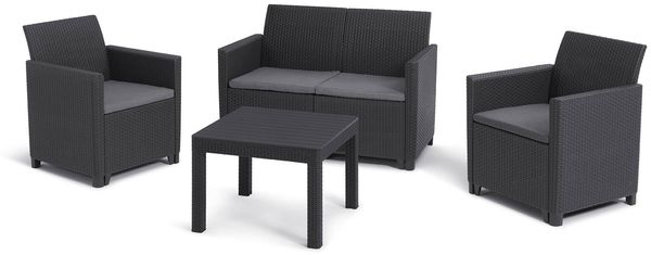 Dmora Loungeset für draußen Nepean, Outdoor-Lounge mit Couchtisch, Terrassenset mit Kissen, 113x65 h74 cm, Anthrazit