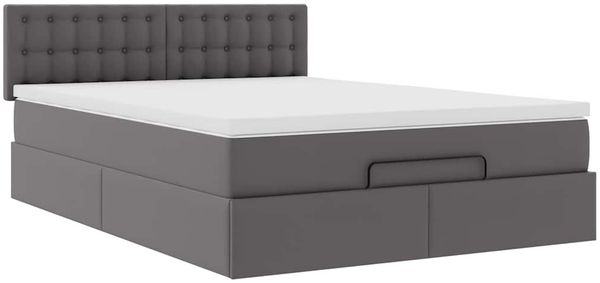 vidaXL Ottoman-Bett mit Matratzen & LEDs Grau 140x200 cm Kunstleder 3312160 Bild 7