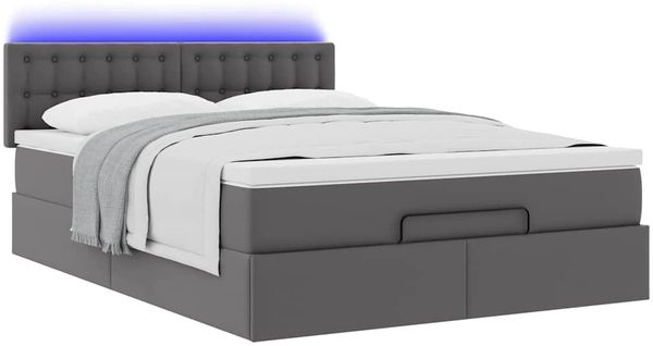 vidaXL Ottoman-Bett mit Matratzen & LEDs Grau 140x200 cm Kunstleder 3312160 Bild 6