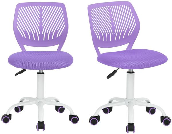 MEUBLE Cosy Bürostuhl 2er Set, Drehstuhl Höhenverstellbar, Schreibtischstuhl ohne Armlehnen, Computerstuhl mit Rollen, Arbeitsstuhl für Homeoffice, Lernen und Jugendzimmer, Violett
