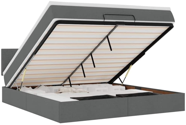 vidaXL Ottomane Bett mit Matratze & LEDs Dunkelgrau 180x200 cm Stoff 3312244