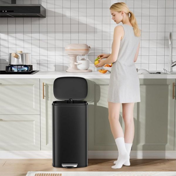 TLGREEN Mülleimer 50l aus Edelstahl,Abfalleimer mit Deckel, Soft-Close Tretmülleimer,für Küche, Badezimmer, Büro