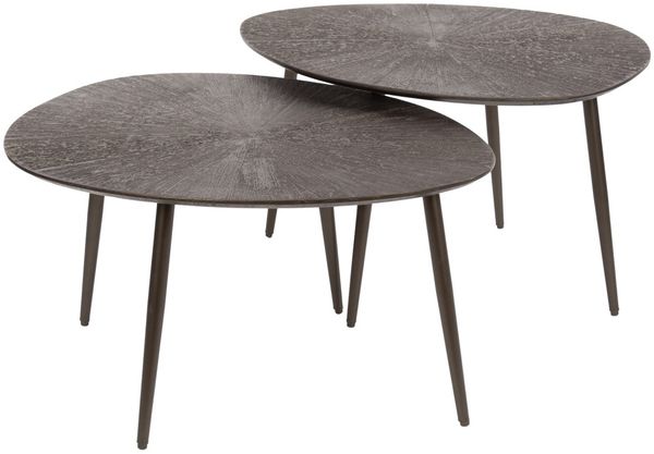 Couchtisch 2er-Set Taroya aus Metall und MDF, modern dreieckig, Braunbronze, minimalistisches Design