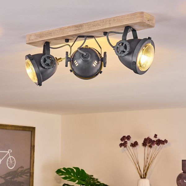 hofstein Deckenleuchte »Biati« verstellbare Deckenlampe, Metall/Holz/Glas, Grau/Braun/Natur, ohne Leuchtmittel, 3xGU10, max. 50 Watt, dreh-/schwenkbarer Spot im Retro Design