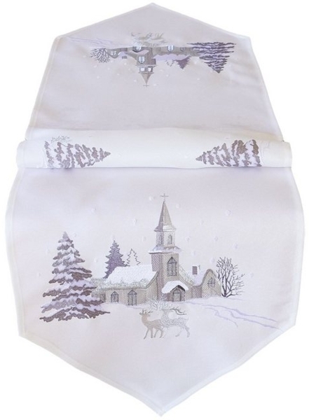 matches21 HOME & HOBBY Tischdecke Tischläufer SASKIA Dorf im Winter weiß silber Polyester 40x175 cm (1-tlg), Pflegeleicht & waschbar bei 30 °C Bild 2