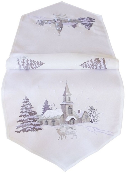 matches21 HOME & HOBBY Tischdecke Tischläufer SASKIA Dorf im Winter weiß silber Polyester 40x175 cm (1-tlg), Pflegeleicht & waschbar bei 30 °C Bild 1