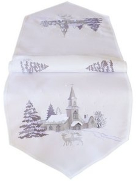 matches21 HOME & HOBBY Tischdecke Tischläufer SASKIA Dorf im Winter weiß silber Polyester 40x175 cm (1-tlg), Pflegeleicht & waschbar bei 30 °C Bild 4