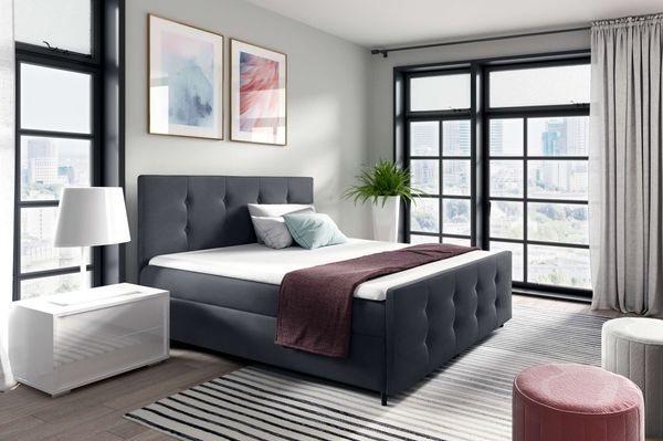 99rooms Primo Boxspringbett 160x200 cm Velours Jasmine Dunkelgrau