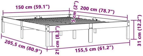 vidaXL Massivholzbett ohne Matratze Wachsbraun 150x200 cm Kiefernholz 844860 Bild 8