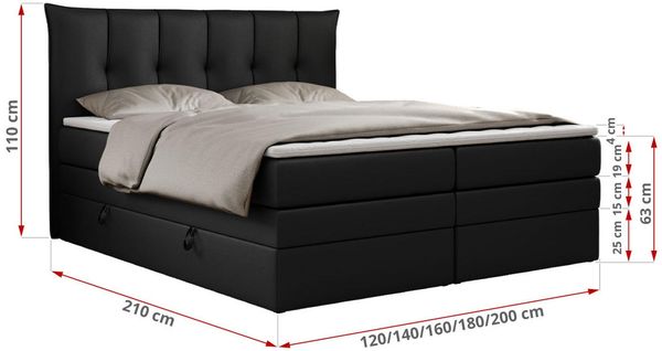 Boxspringbett 7-Zonen Taschenfederkernmatratze und Topper - PREMIUM-10-KING - 120x200cm - Schwarz Kunstleder - H3 Bild 5