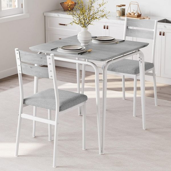 GarveeMore Essgruppe Moderner Quadratischer Esstisch und Polsterstühle für 2 Personen, Küchentisch 74 x 74 x 76 cm, Stühle 39 x 43 x 86 cm(BxTxH)