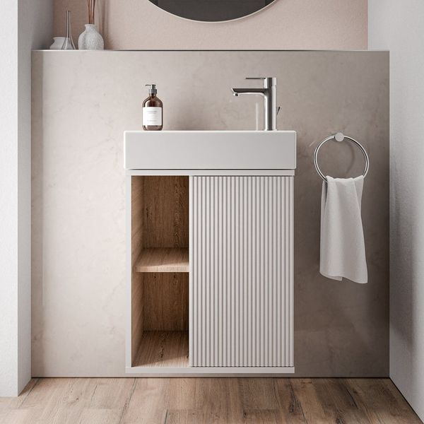 Bernstein Badmöbel-Set BELDIVO, (mit Waschbecken DURAVIT, Waschtischunterschrank 50 cm mit Waschbecken), Türanschlag rechts - Farbe wählbar - matt