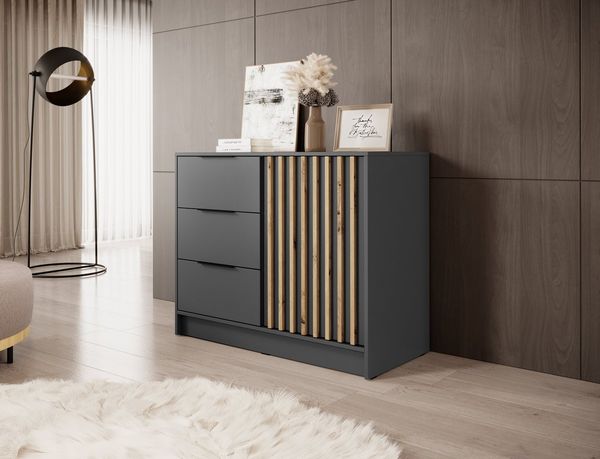 Compleo Kommode Kommode LISA, Sideboard mit Lamellen, drei Schubladen