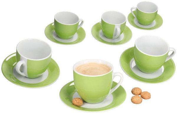 MamboCat Tasse 6er Set Variant Grün Kaffeetassen mit Untertassen, Porzellan