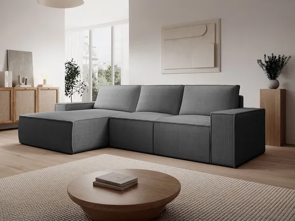 Vente-unique - AMELIA Sofa SamtStoff Grau - B 167 cm x H 85 cm x L 297 cm