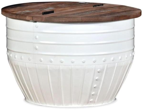 vidaXL Couchtisch Altholz Massiv Weiß Trommelform 245254