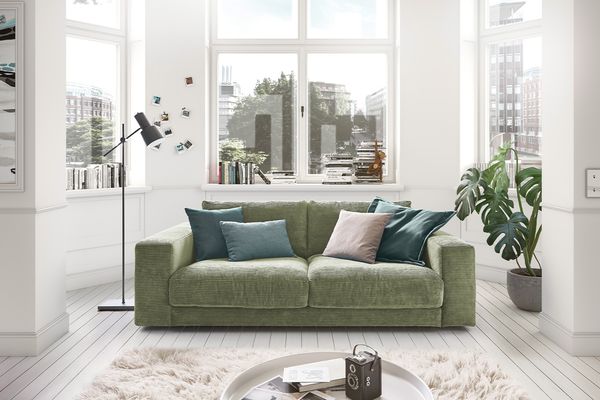 KAWOLA Sofa MADELINE 2-Sitzer Cord olivgrün 85 x 127 x 230 cm